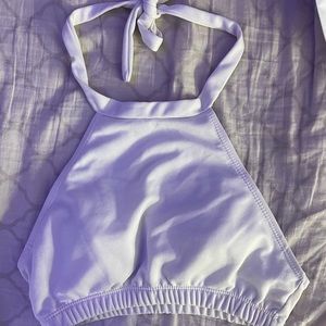 white high neck halter bikini top with ties